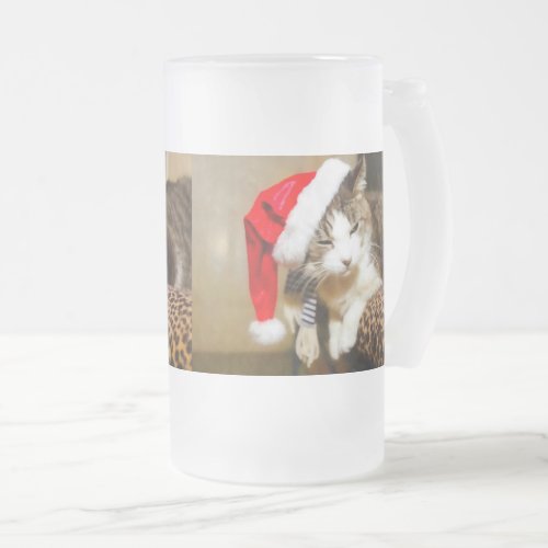 Santa Kitty Painterly Frosted Glass Beer Mug