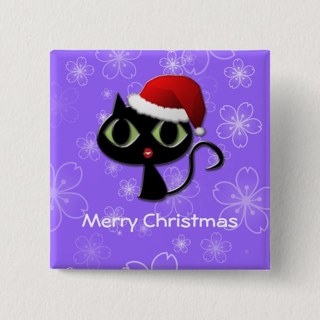 Santa kitty pinback button (Front)