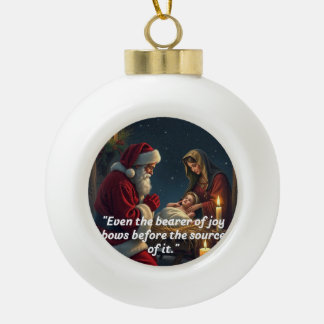 Santa Kneeling at the Manger Ceramic Ball Christmas Ornament