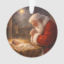 Santa Kneeling at the Manger Nativity