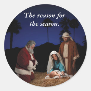 Santa Kneeling at the Nativity Classic Round Sticker