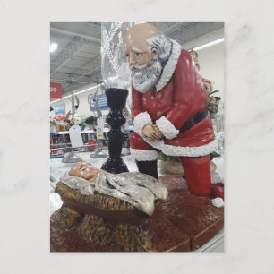 Santa Kneeling Before Christ Postcard