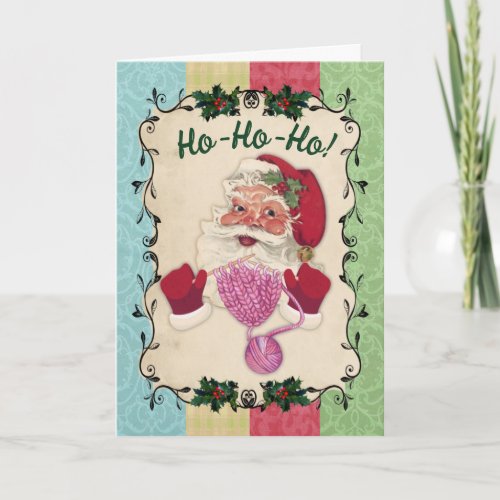 Santa knitting needles Christmas handmade gift Holiday Card