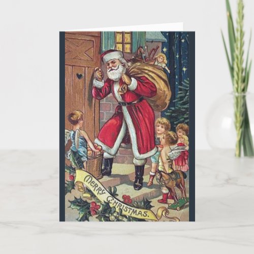 Santa Knocking Vintage Christmas Card