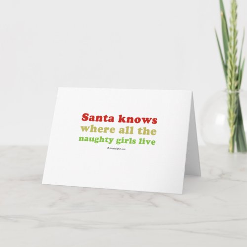 Santa knows all the naughty girls holiday card