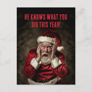 Santa Knows What You Did This Year Funny Christmas Holiday Postcard