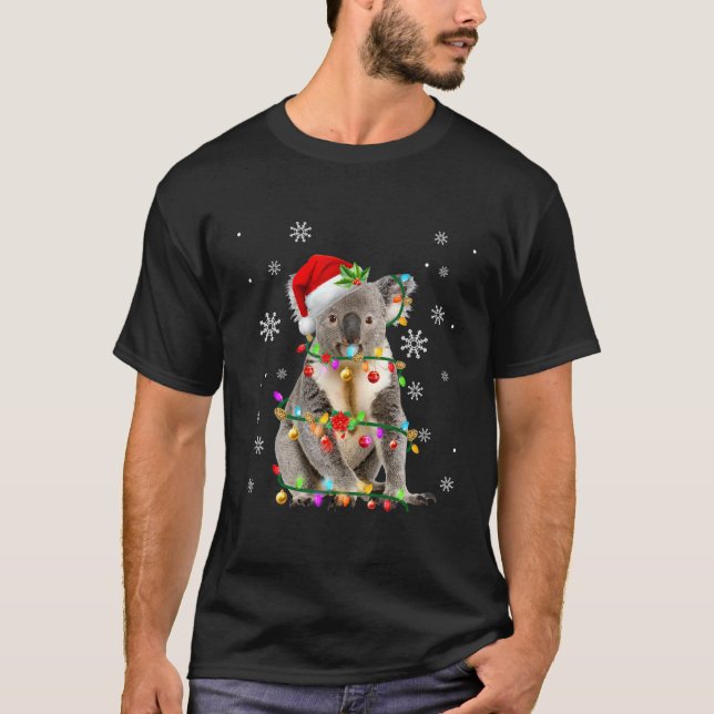 Santa Koala Christmas Tree Light Pajama X Mas Matc T-Shirt (Front)