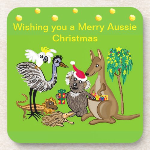 Santa koala gives Aussie Christmas presents Beverage Coaster