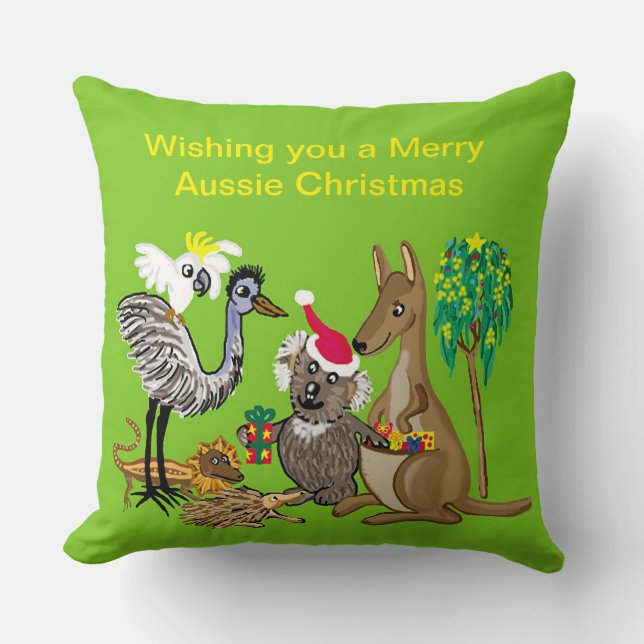 Santa koala gives Aussie Christmas presents Throw Pillow (Front)