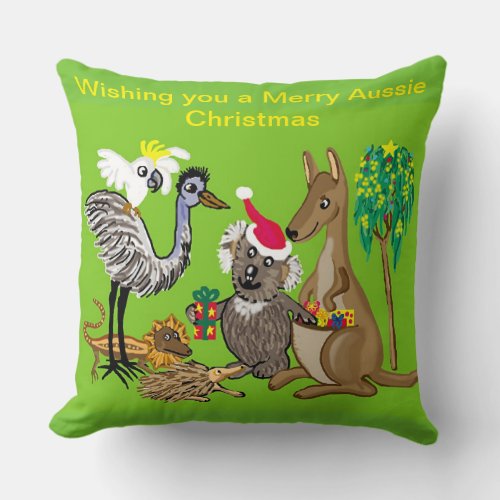 Santa koala gives Aussie Christmas presents Throw Pillow