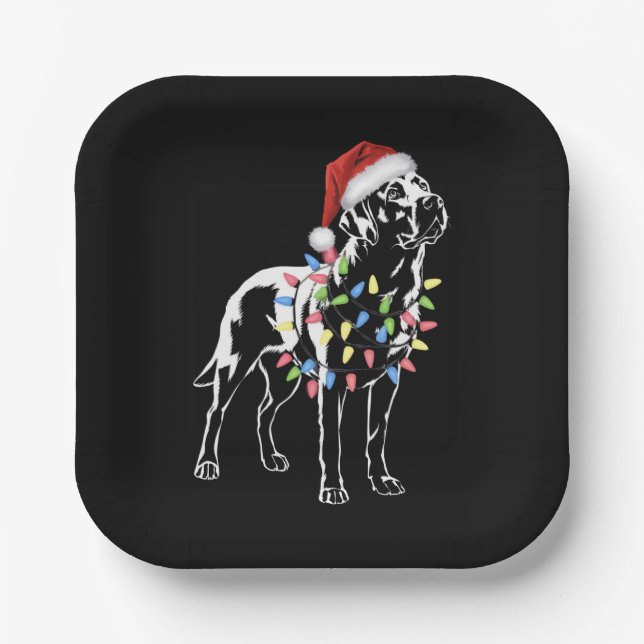 Santa Labrador Retriever Christmas Light Dog Lover Paper Plates (Front)