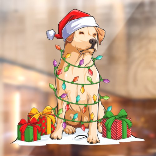 Santa Labrador Retriever Dog Wrapped in Christmas  Window Cling