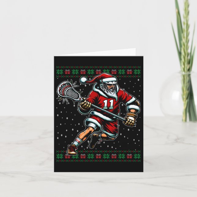 Santa Lacrosse Ugly Christmas Sweater  Card (Front)