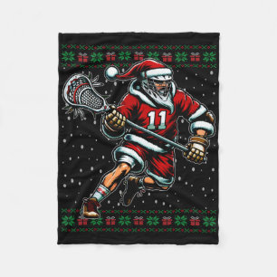 Santa Lacrosse Ugly Christmas Sweater Fleece Blanket