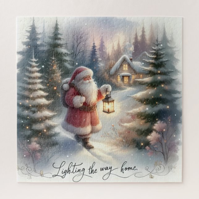 Santa Lantern Walk Winter Cottage Scene Jigsaw Puzzle (Vertical)