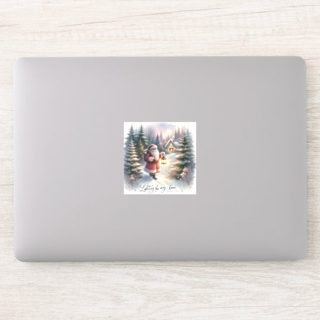 Santa Lantern Walk Winter Cottage Scene Sticker (Computer)