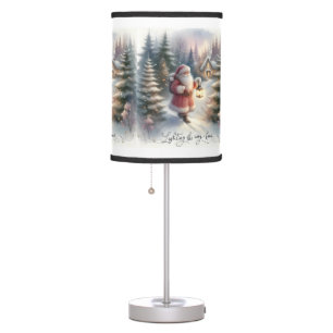Santa Lantern Walk Winter Cottage Scene Table Lamp