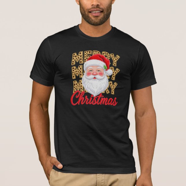 Santa Leopard Print MERRY CHRISTMAS T-Shirt (Front)