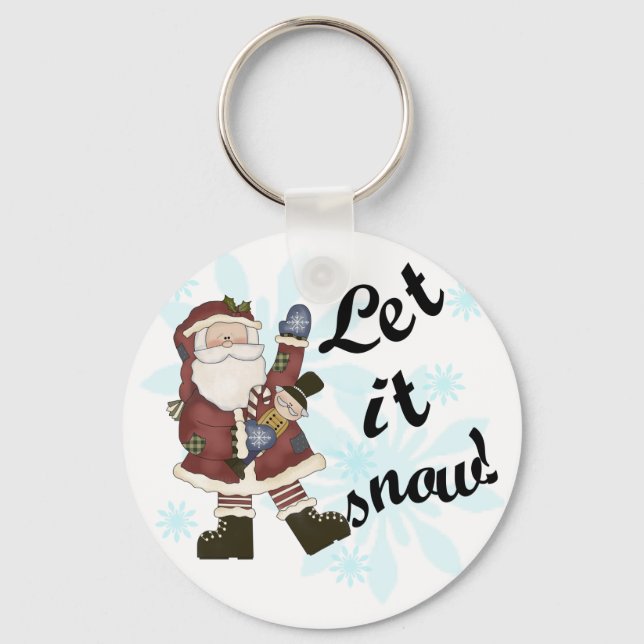 Santa Let it Snow T-shirts and Gifts Keychain (Front)