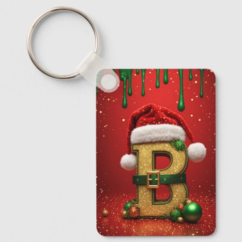 Santa Letter B With Evergreen Christmas Details  Keychain