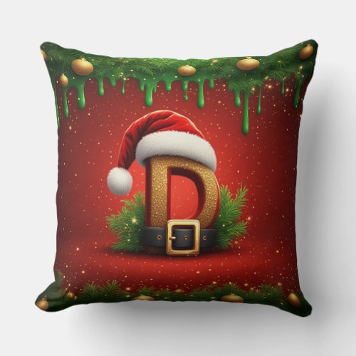 Santa Letter D With Christmas Wreath Style  Throw Pillow