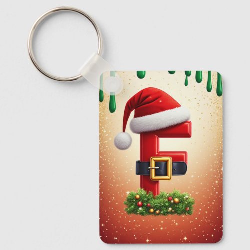 Santa Letter F With Christmas Wreath Accent  Keychain