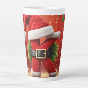 Santa Letter K With Pine Wreath Christmas Glow 🎅 Latte Mug