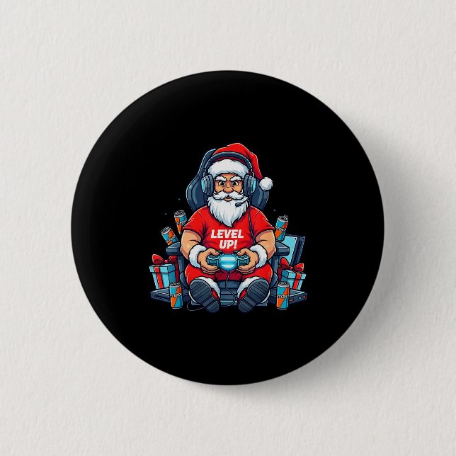 Santa Level Up Funny Gamer Holiday Christmas Video Button (Front)