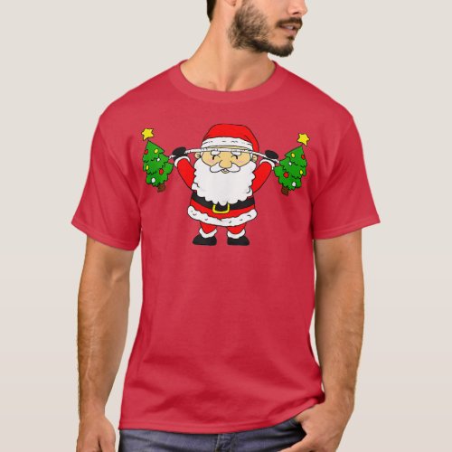 Santa Lifting Christmas rees Funny Snatch Barbell  T_Shirt