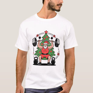 Santa Lifting Weights Christmas Tree Fitness T-Shirt