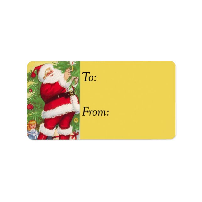 Santa Lights the Tree Vintage Gift Tag (Front)