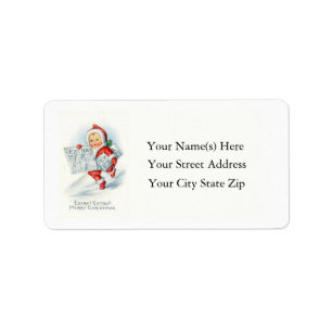 Santa Like Newsboy Vintage Address Label