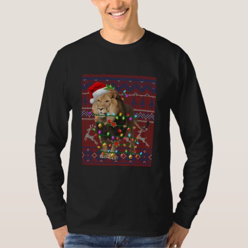 Santa Lion Christmas Tree Lights Ugly Sweater