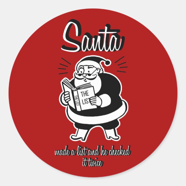 Santa List Naughty or Nice Christmas Round Sticker (Front)