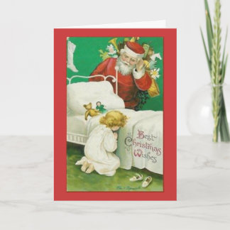 Santa Listening in Best Christmas Wishes Vintage Holiday Card