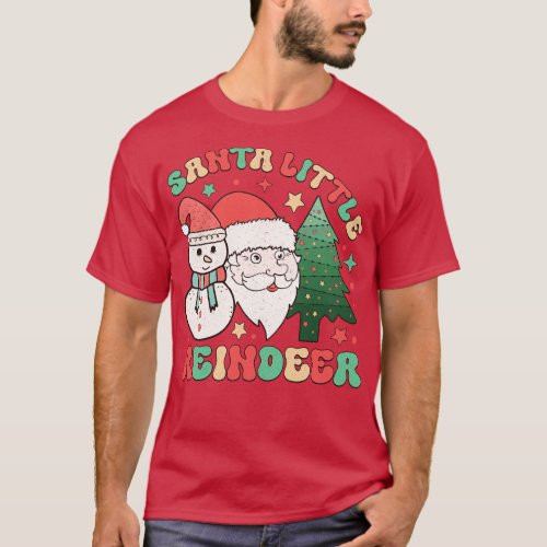 Santa Little Reindeer Retro Seventies Style Santa  T_Shirt