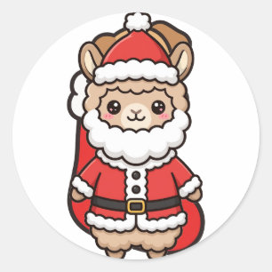 Santa Llama Christmas Classic Round Sticker