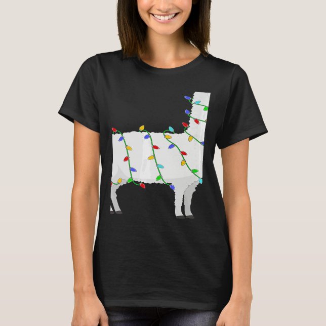 Santa Llama Christmas Lights Llama Xmas T-Shirt (Front)
