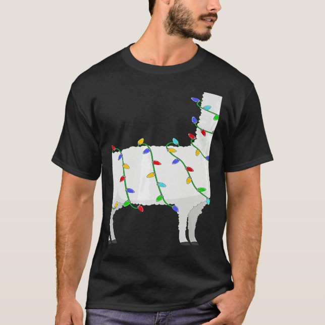 Santa Llama Christmas Lights Llama Xmas T-Shirt (Front)
