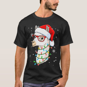Santa Llama Face Christmas Colorful Lights Matchin T-Shirt