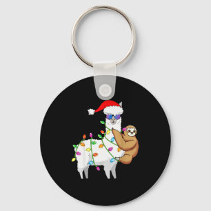 Santa Llama Xmas Funny Llama Sloth Christmas Keychain