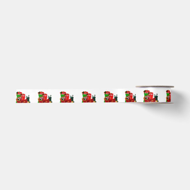 Santa Loading Sleigh White Ribbon (Front)