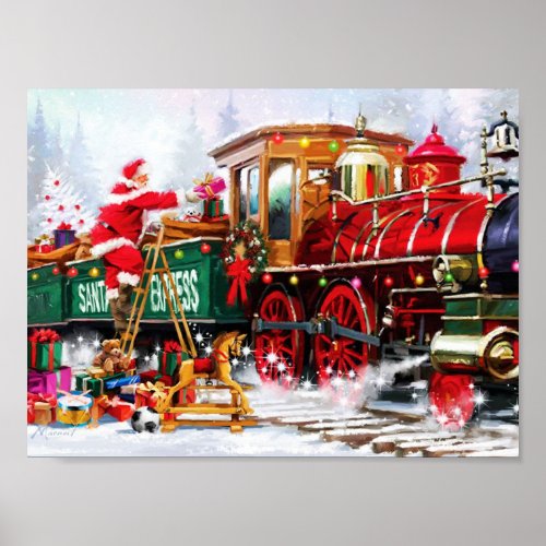 santa loading the christmas express poster