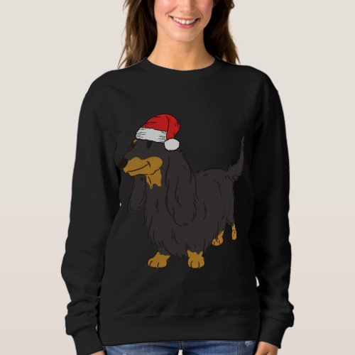 Santa Long Haired Dachshund Winter Christmas Dog M Sweatshirt