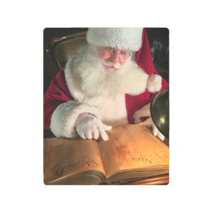 Santa Looking at Naughty and Nice List Metal Print