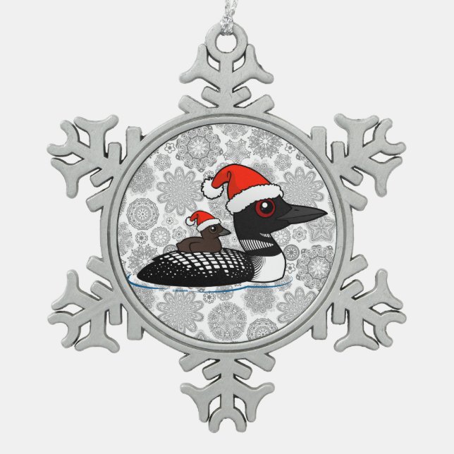 Santa Loon Snowflake Pewter Christmas Ornament (Front)