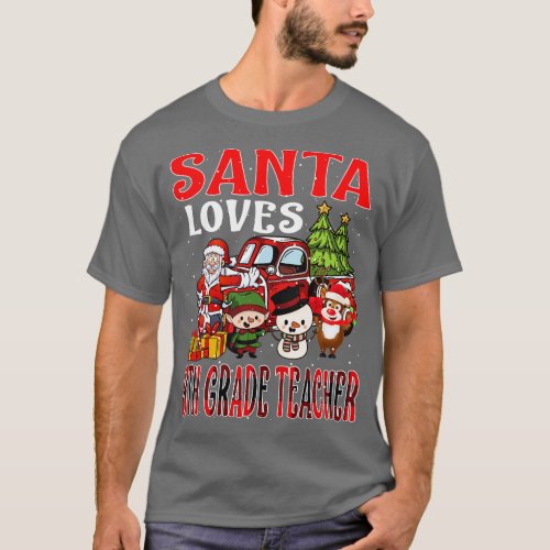 Santa Loves 8Th Grade Teacher T_Shirt