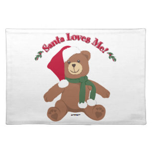 Santa Loves Me! Christmas Teddy Bear Placemat