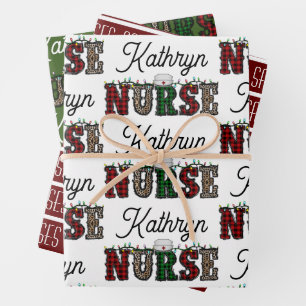 Santa Loves Nurses Personalized Wrapping Paper Sheets