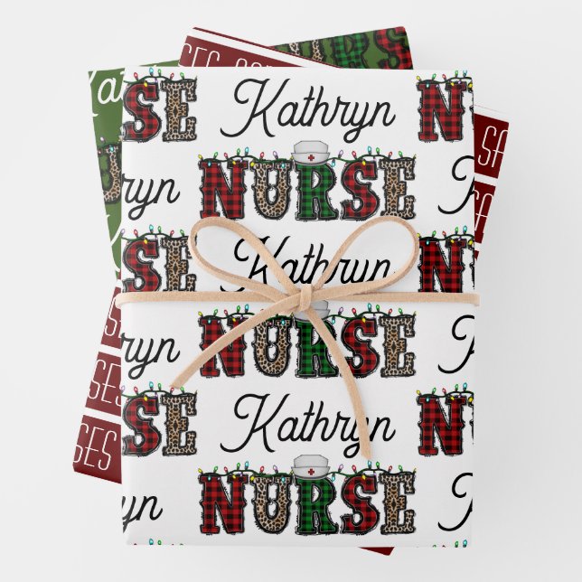 Santa Loves Nurses Personalized Wrapping Paper Sheets (In situ)